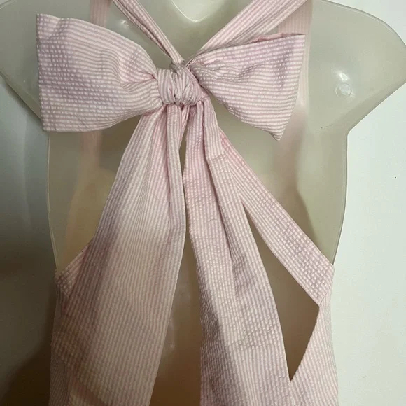 Lauren James Dress The Livingston Oxford Dress Pink Seersucker Bow Tie Back - Picture 5 of 9